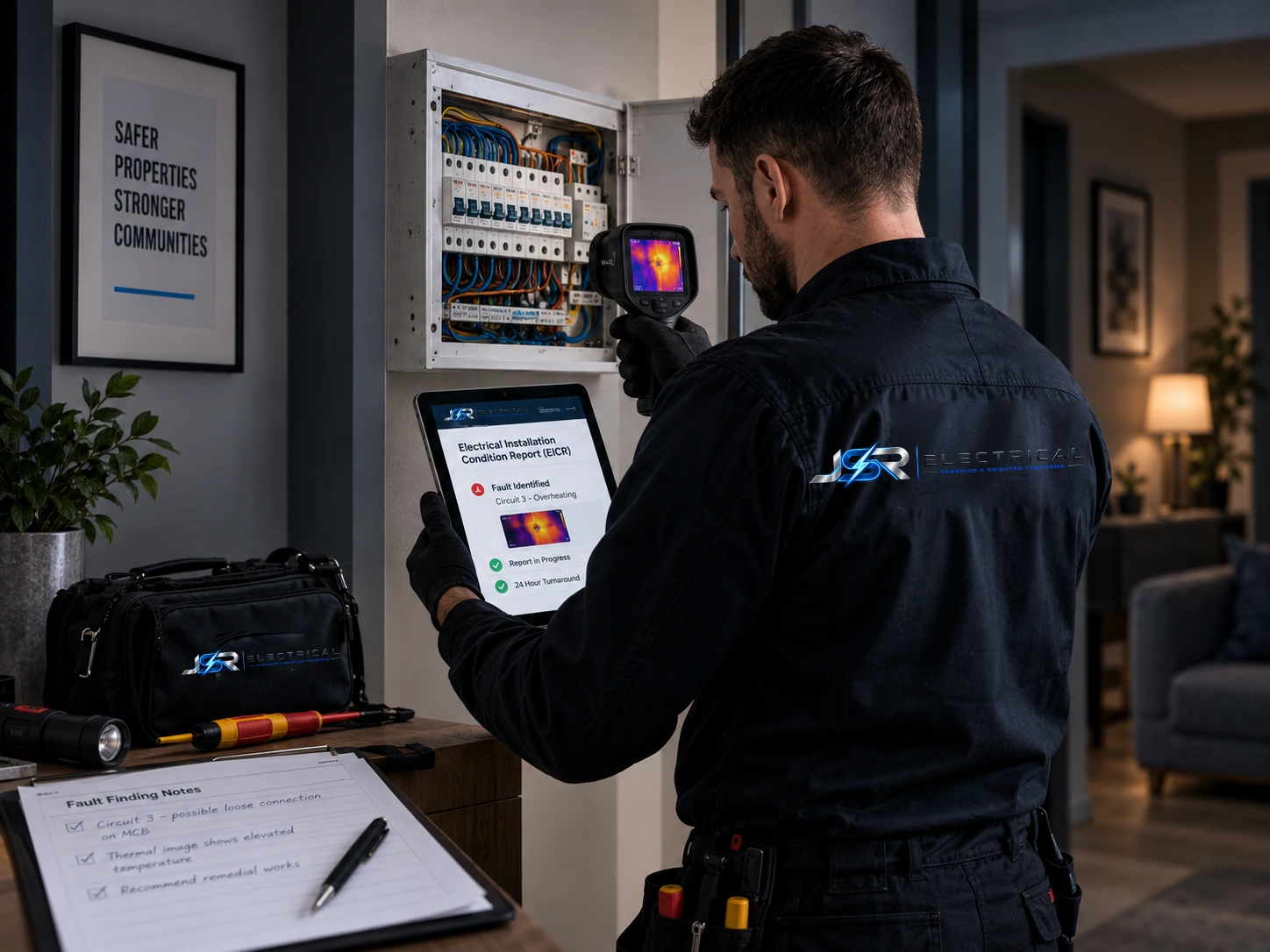 JSR electrician using thermal imaging during fault diagnosis